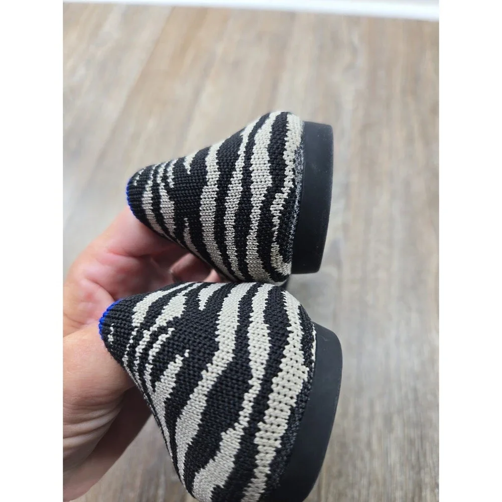 Rothy's The Point Flats Black Cream Zebra Print Women's Size 8